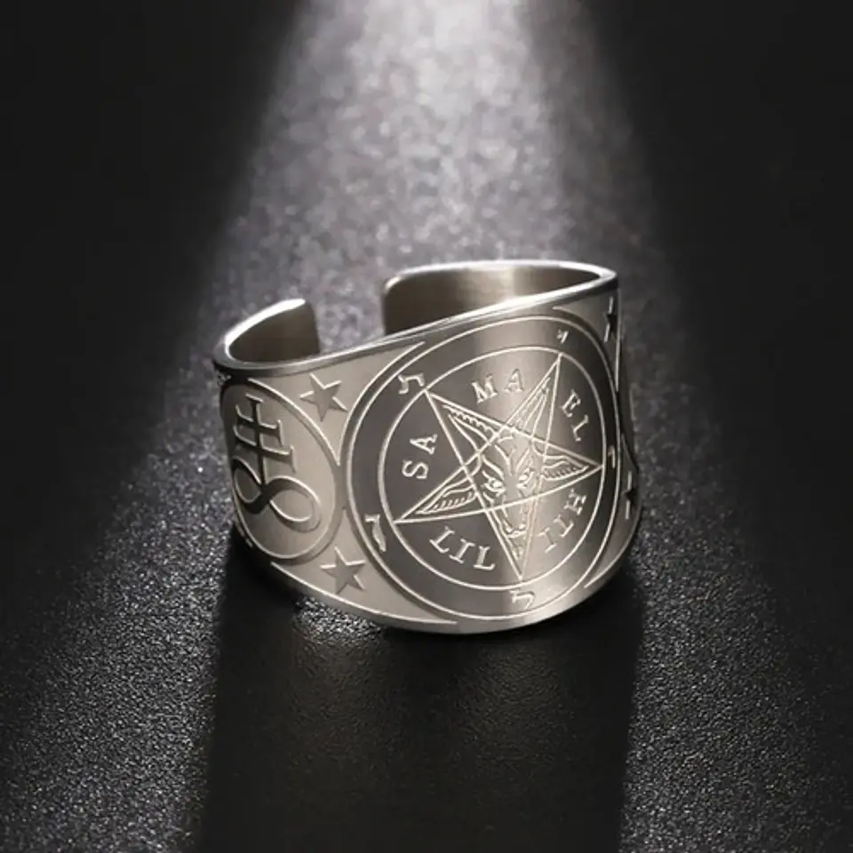Anillo Hombre Y Mujer Con Sigil Pentagrama Baphomet Amuleto  11