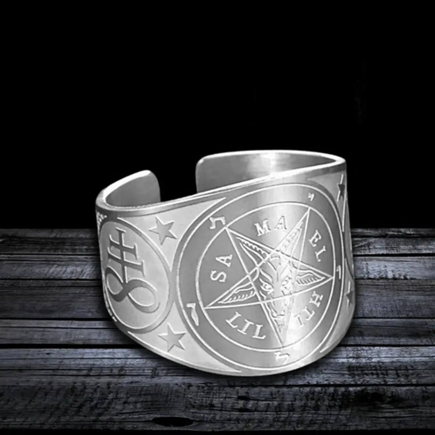 Anillo Hombre Y Mujer Con Sigil Pentagrama Baphomet Amuleto  12
