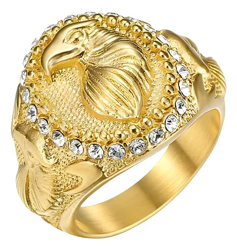 Anillo Lujoso Para Hombre Águila Hip Hop De Acero Color Oro