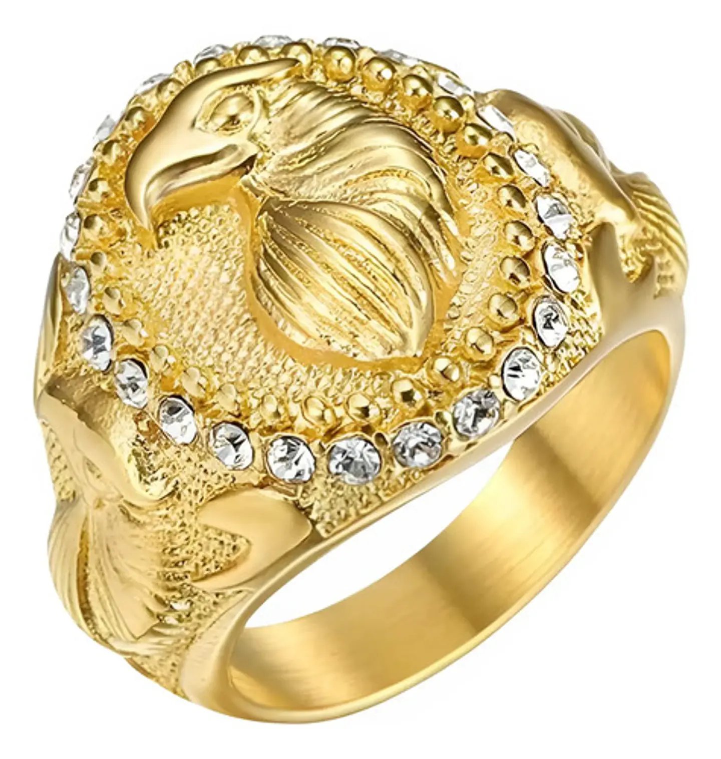 Anillo Lujoso Para Hombre Águila Hip Hop De Acero Color Oro 1