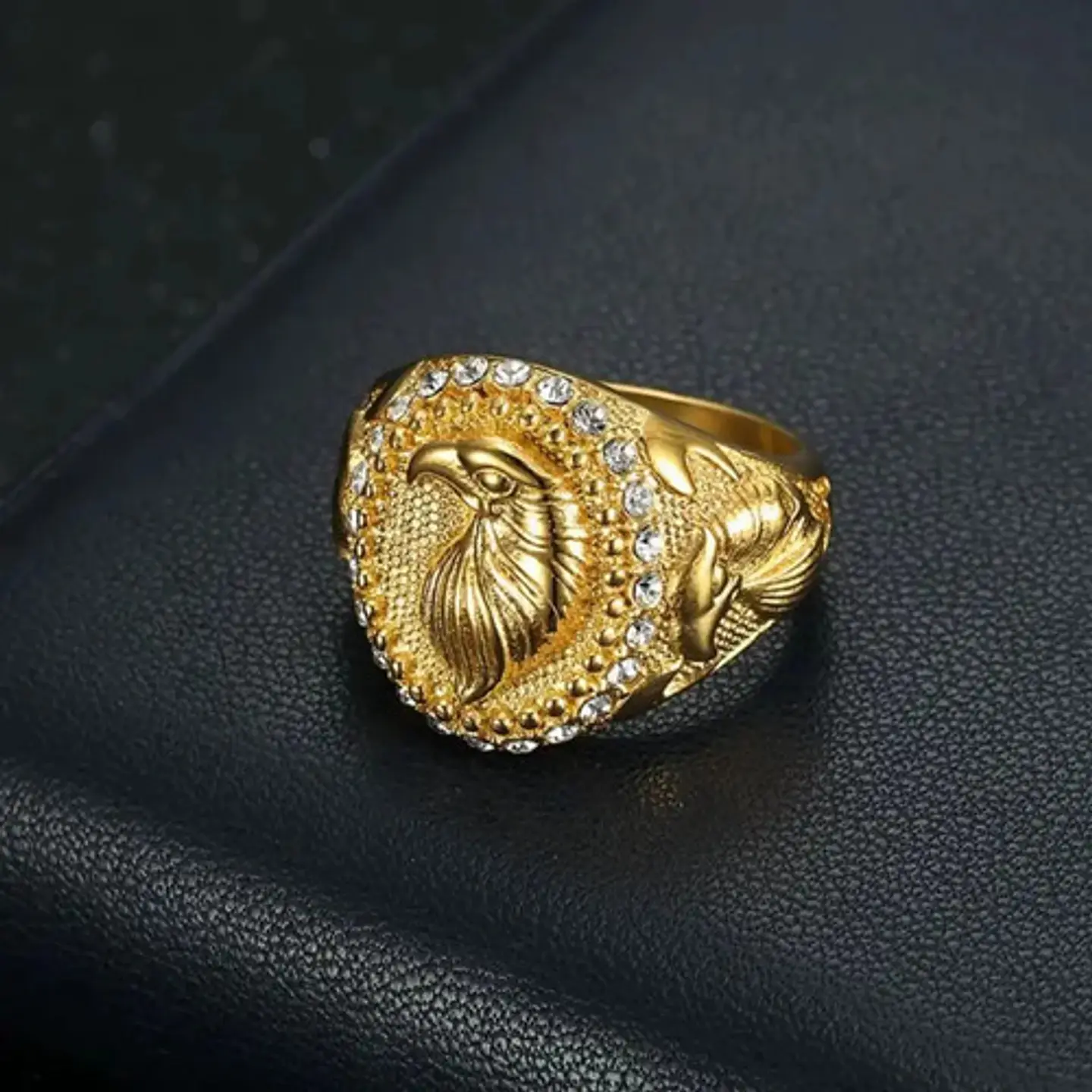 Anillo Lujoso Para Hombre Águila Hip Hop De Acero Color Oro 3