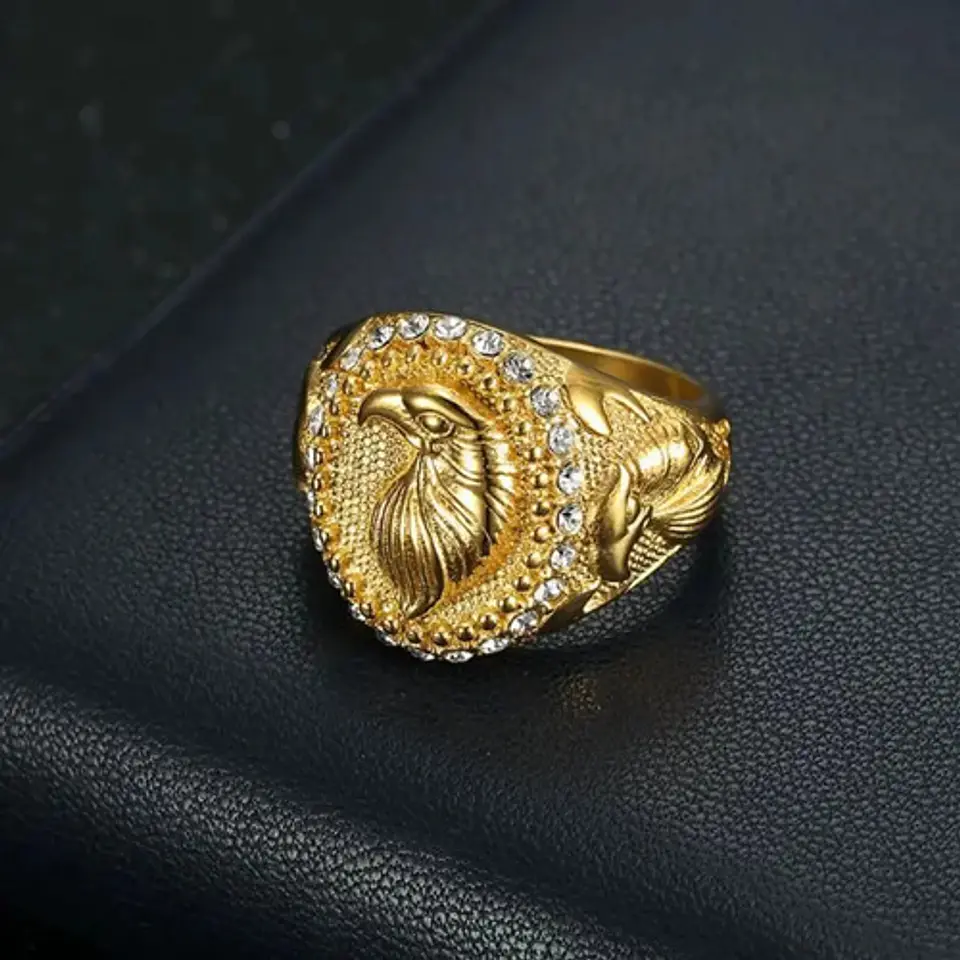 Anillo Lujoso Para Hombre Águila Hip Hop De Acero Color Oro 3