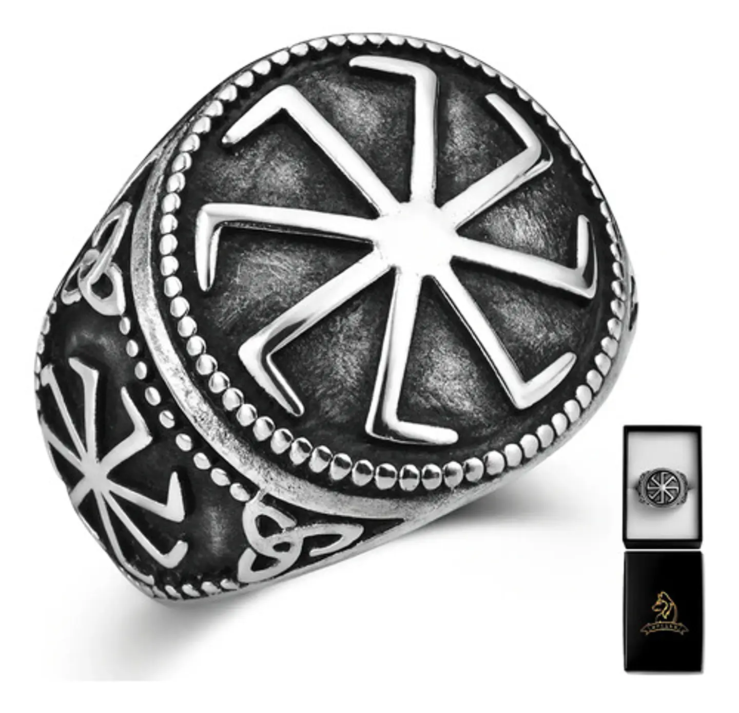 Anillo Amuleto Para Hombre Eslavos Kolovrot Vikingo De Acero 1