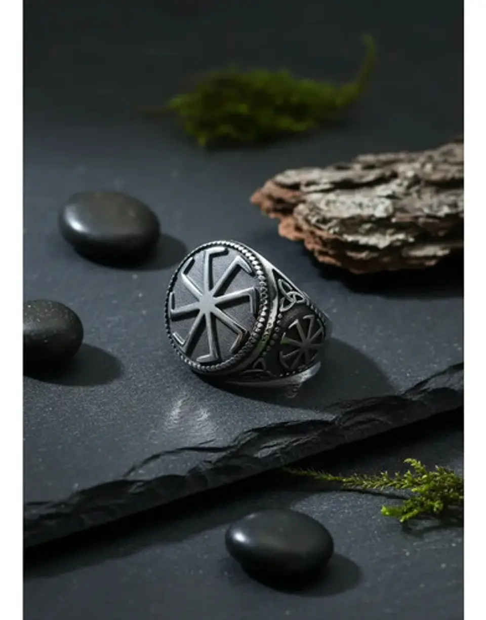Anillo Amuleto Para Hombre Eslavos Kolovrot Vikingo De Acero 6