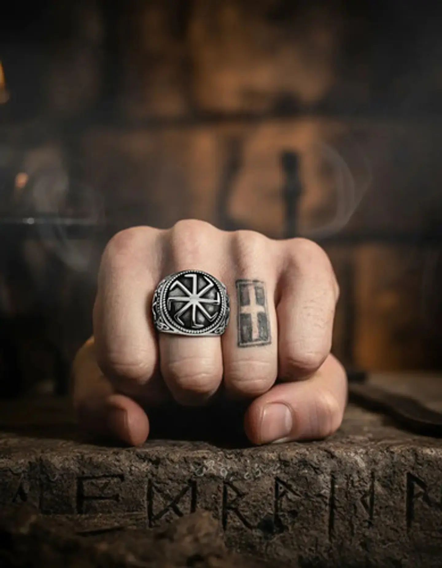 Anillo Amuleto Para Hombre Eslavos Kolovrot Vikingo De Acero 9