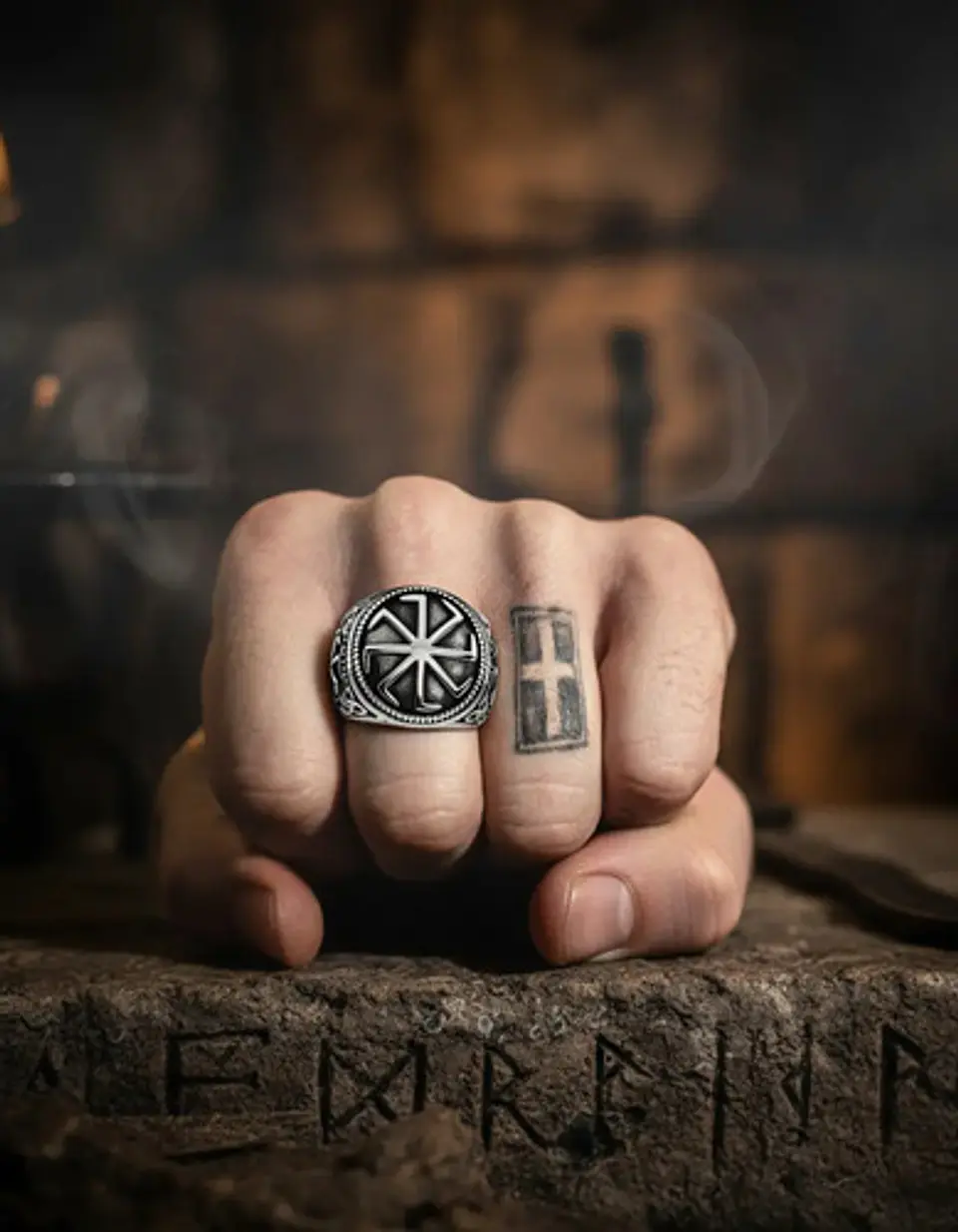 Anillo Amuleto Para Hombre Eslavos Kolovrot Vikingo De Acero 9