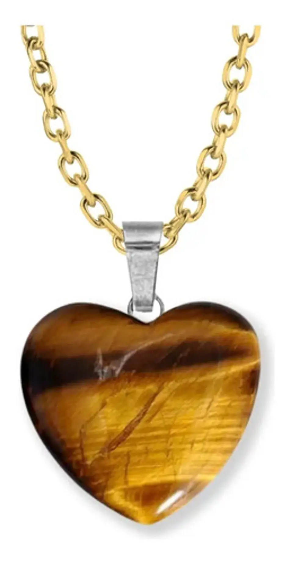 Collar Para Mujer Y Dije Piedra Ojo De Tigre Natural Corazón 12