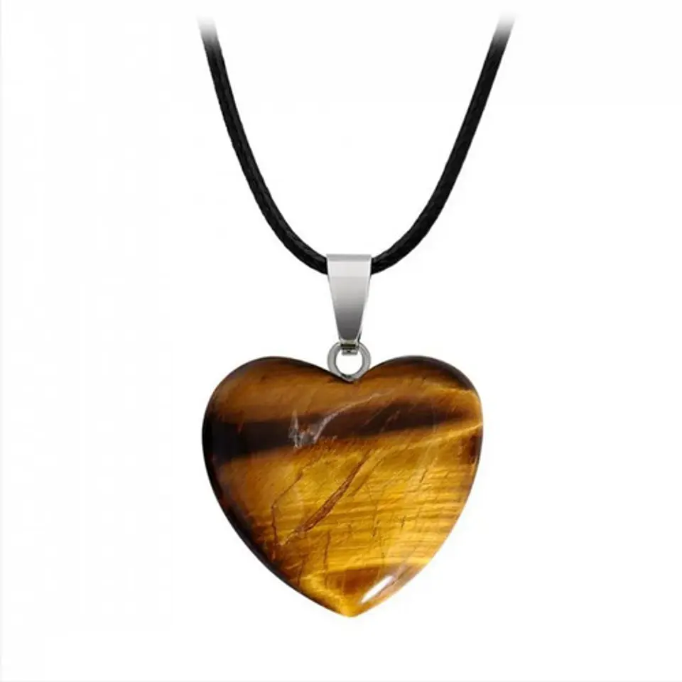 Collar Para Mujer Y Dije Piedra Ojo De Tigre Natural Corazón 17