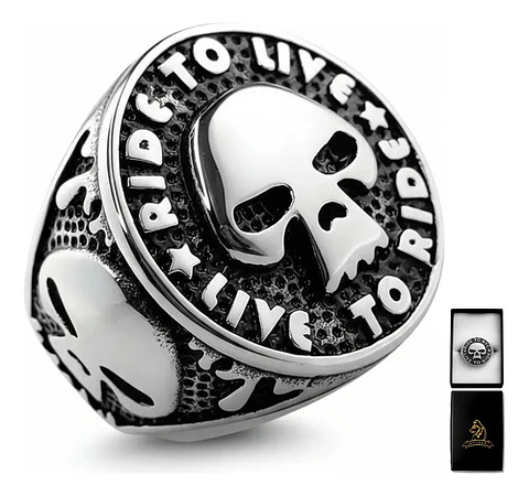 Anillo Motorista Para Hombre Con Cráneo De Acero Color Plata
