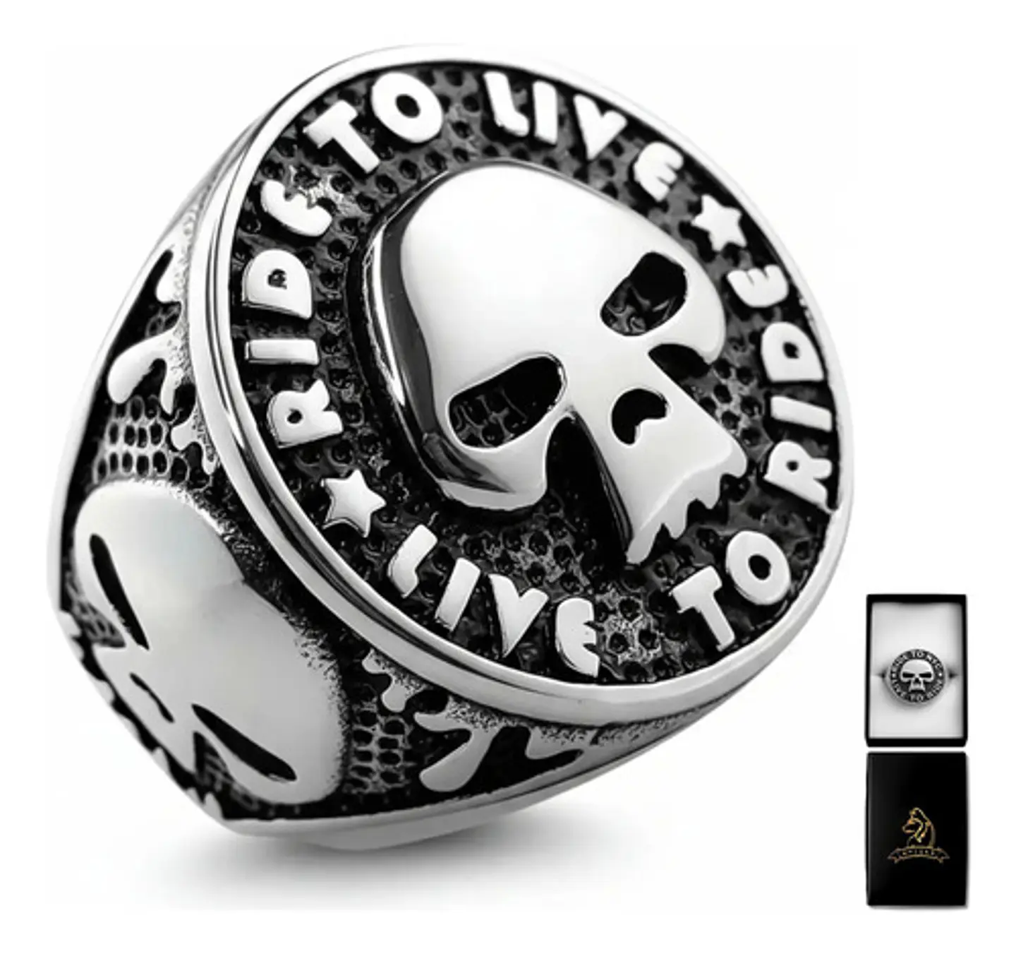 Anillo Motorista Para Hombre Con Cráneo De Acero Color Plata 1