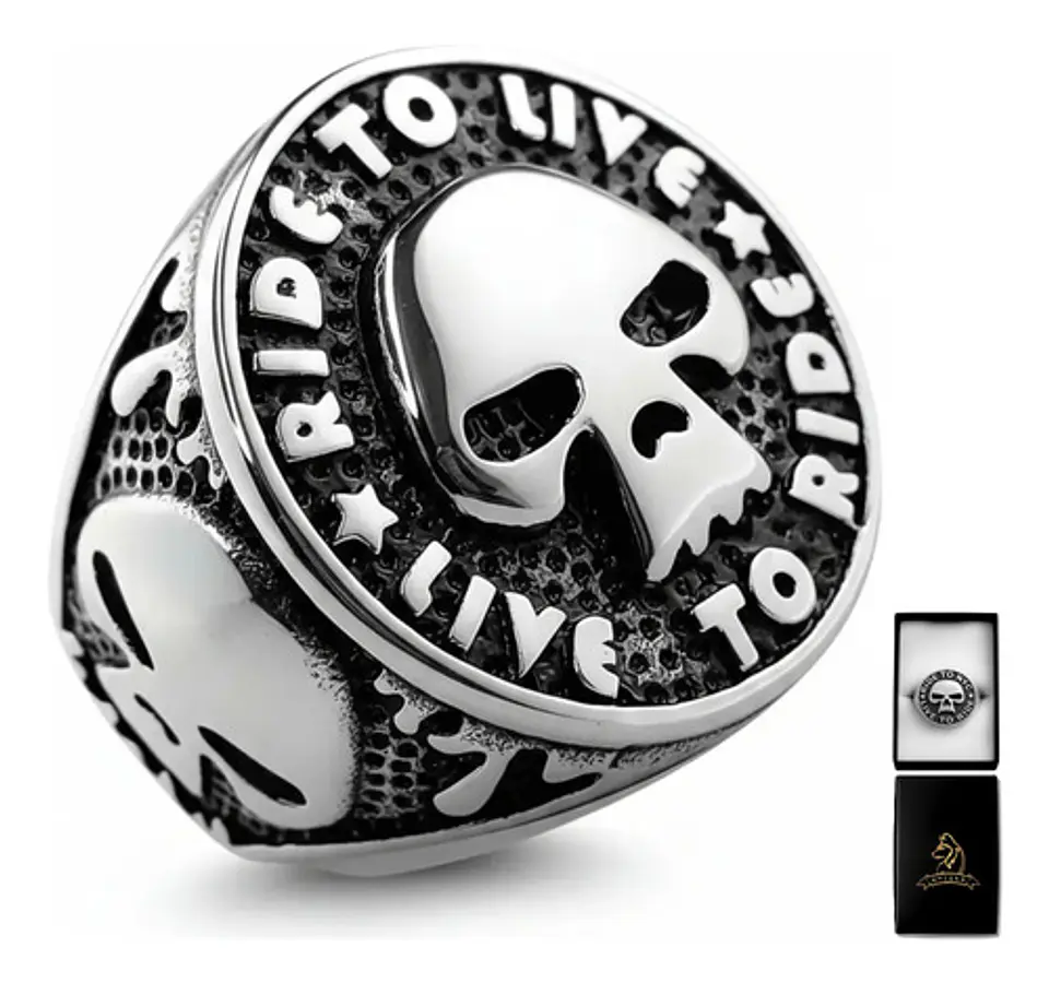 Anillo Motorista Para Hombre Con Cráneo De Acero Color Plata 1