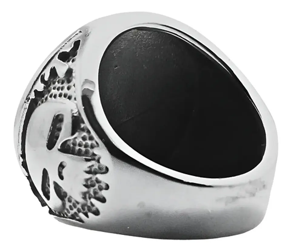 Anillo Motorista Para Hombre Con Cráneo De Acero Color Plata 3