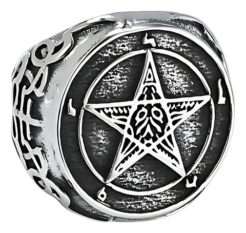 Gran Anillo Para Hombre Mujer Con Pentagrama Sigilo Lucifer