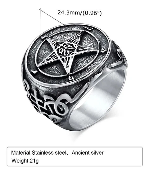 Gran Anillo Para Hombre Mujer Con Pentagrama Sigilo Lucifer