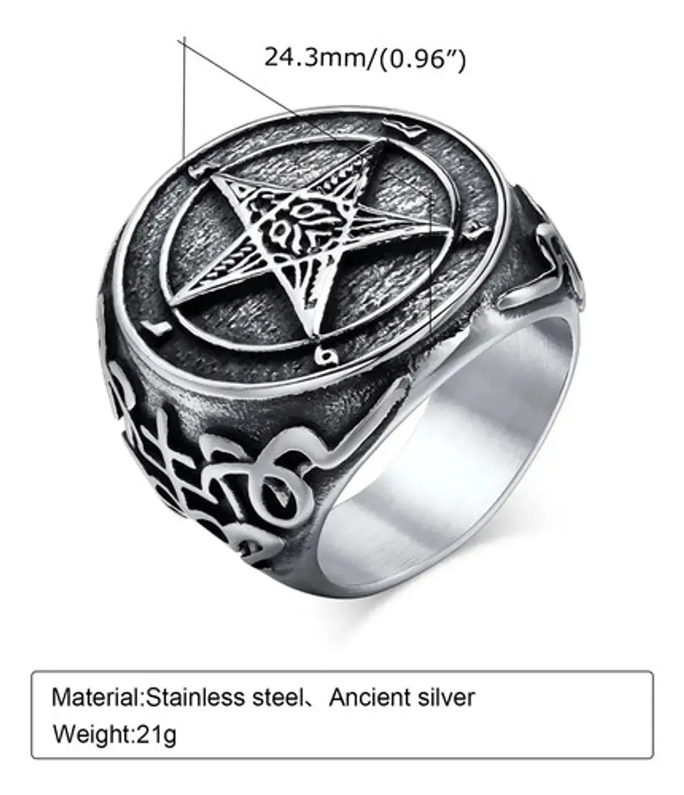 Gran Anillo Para Hombre Mujer Con Pentagrama Sigilo Lucifer 2