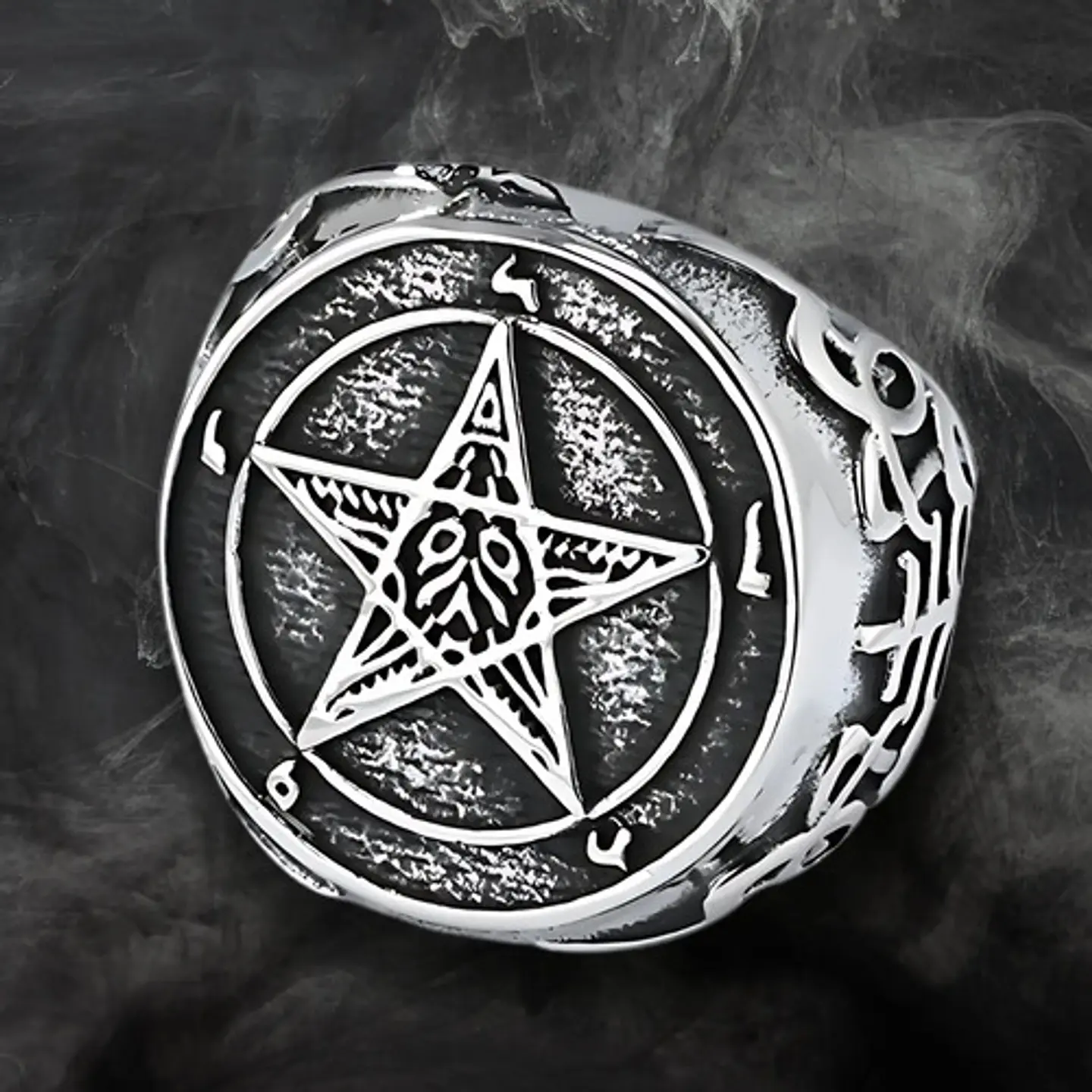 Gran Anillo Para Hombre Mujer Con Pentagrama Sigilo Lucifer 4