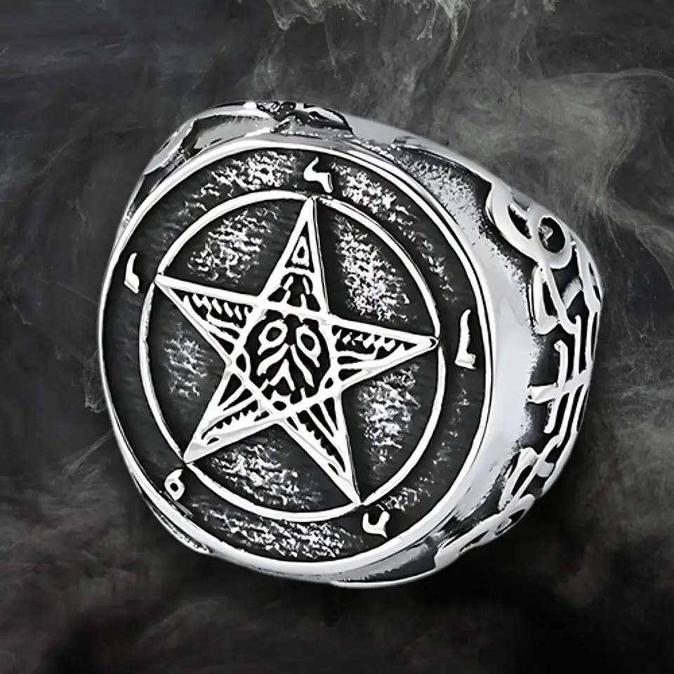 Gran Anillo Para Hombre Mujer Con Pentagrama Sigilo Lucifer 4