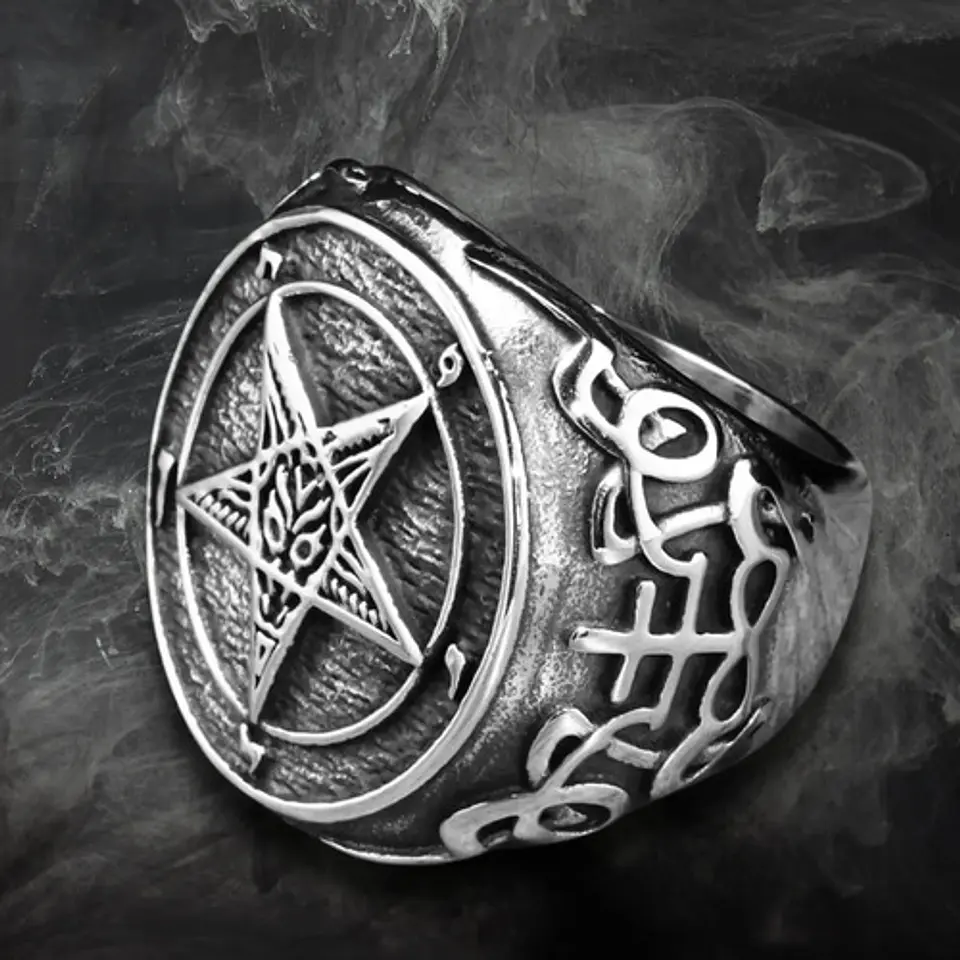 Gran Anillo Para Hombre Mujer Con Pentagrama Sigilo Lucifer 5