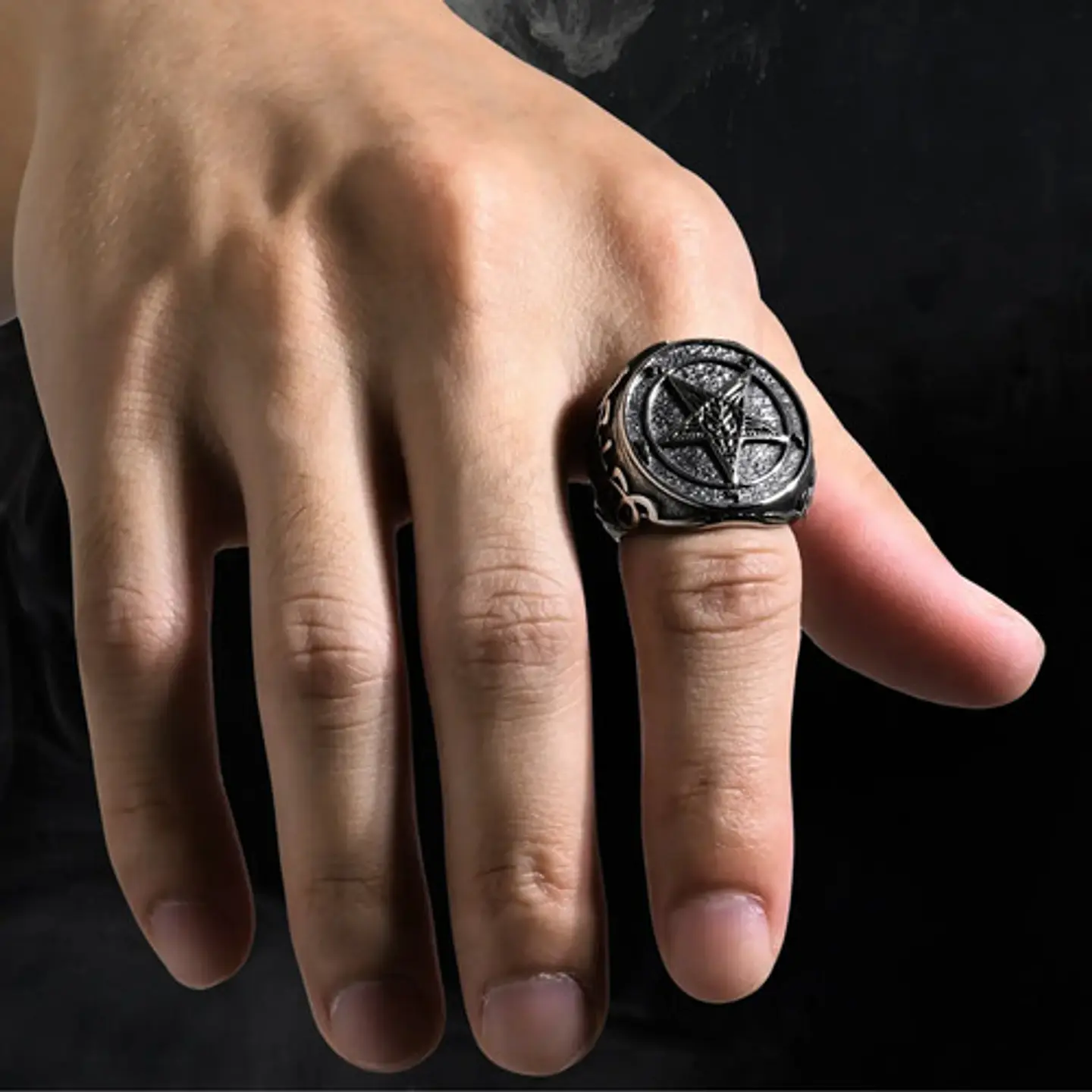 Gran Anillo Para Hombre Mujer Con Pentagrama Sigilo Lucifer 7