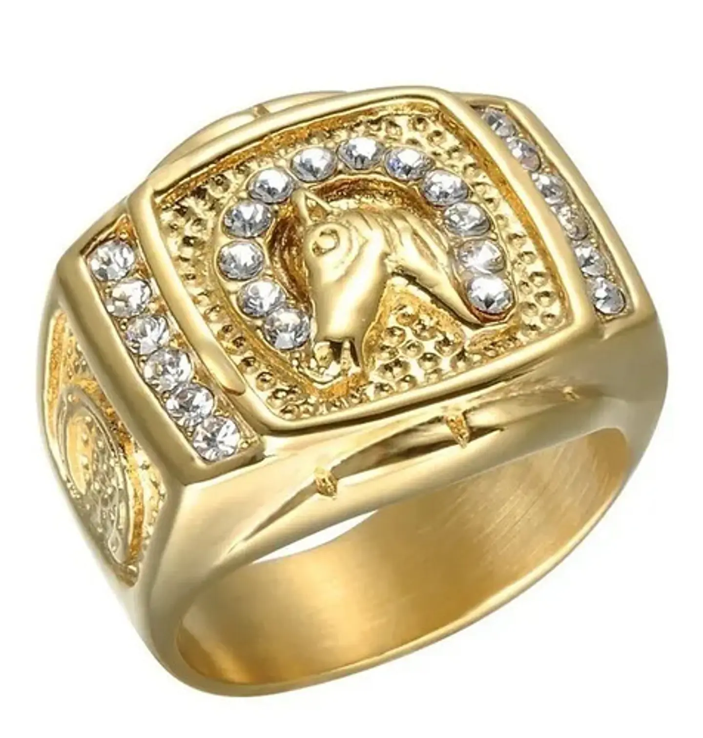 Anillo Para Hombre Con Piedras Caballo Hip Hop De Color Oro 1