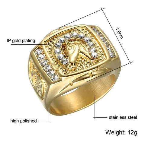 Anillo Para Hombre Con Piedras Caballo Hip Hop De Color Oro