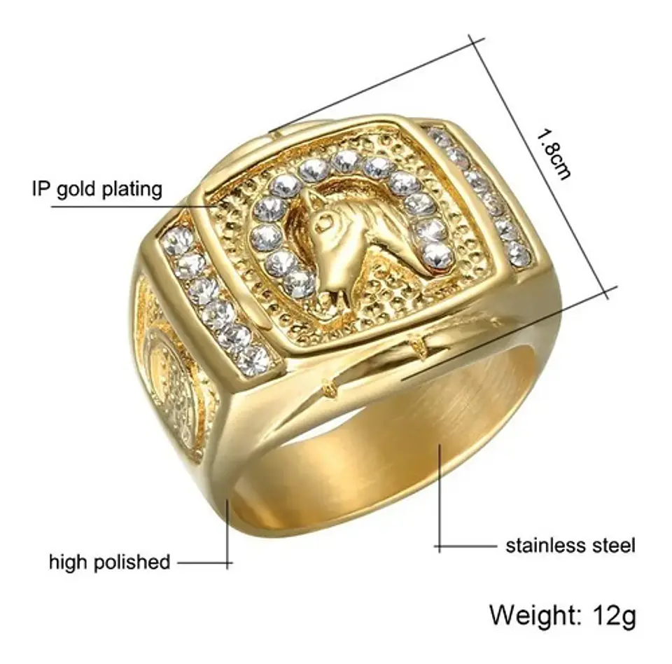 Anillo Para Hombre Con Piedras Caballo Hip Hop De Color Oro 2