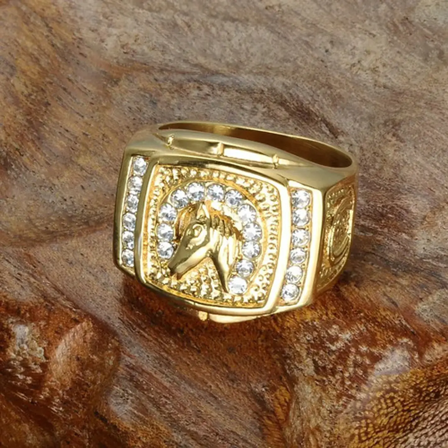 Anillo Para Hombre Con Piedras Caballo Hip Hop De Color Oro 3