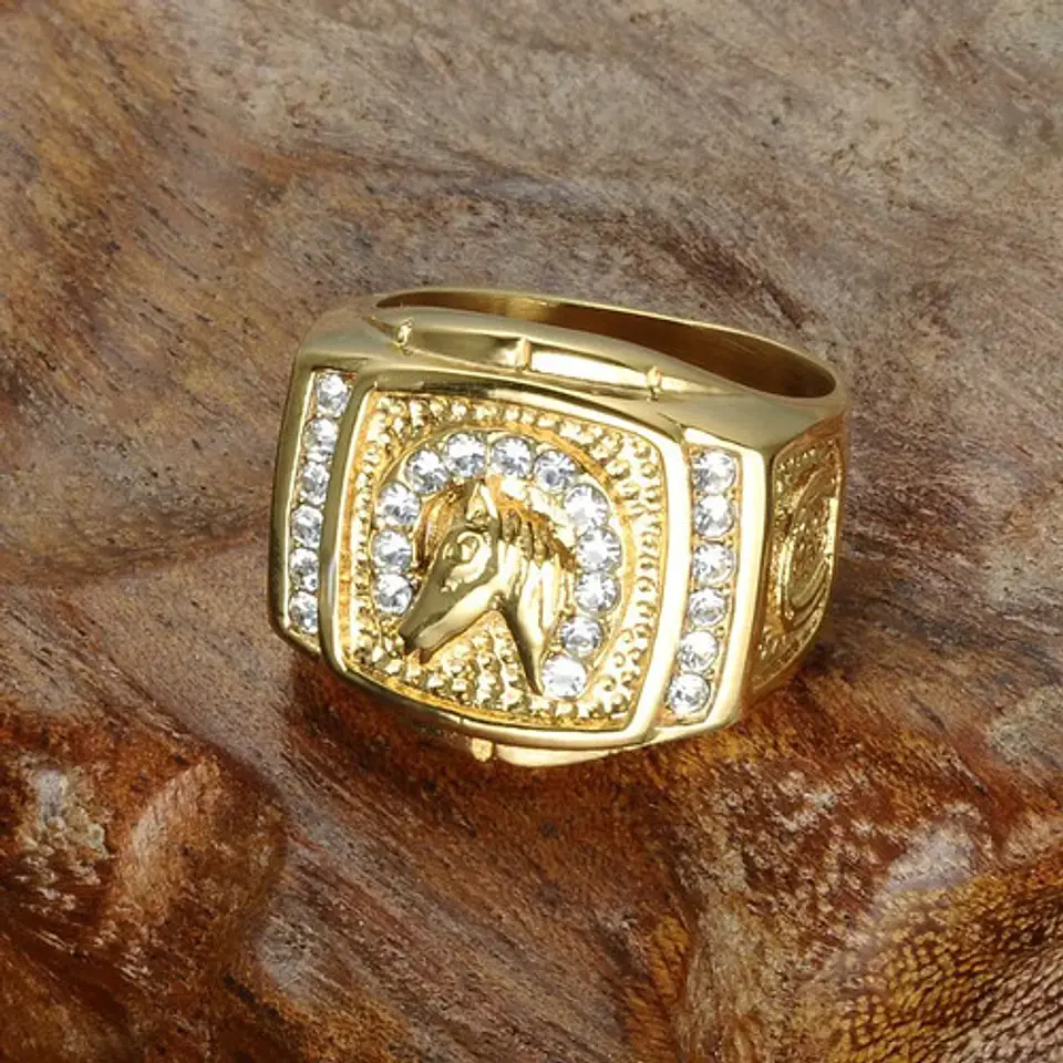 Anillo Para Hombre Con Piedras Caballo Hip Hop De Color Oro 3