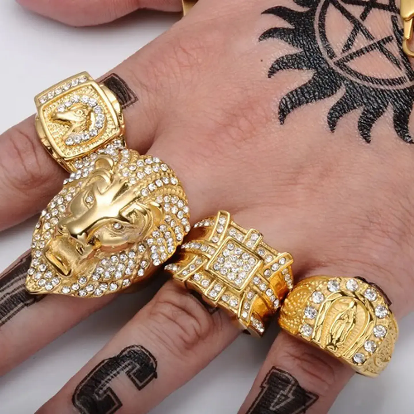 Anillo Para Hombre Con Piedras Caballo Hip Hop De Color Oro 6