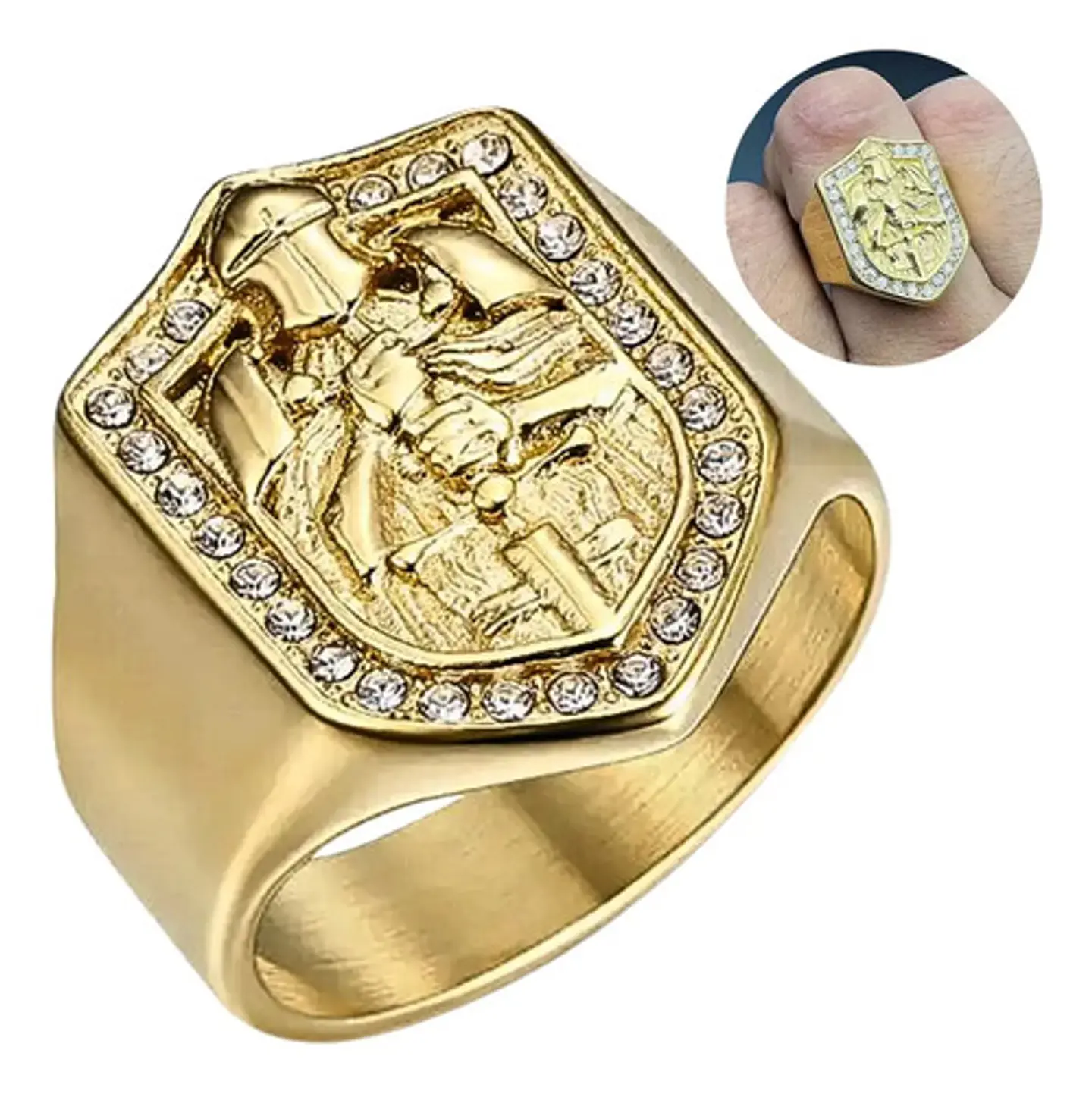 Anillo Lujoso Para Hombre Escudo Caballero Hip Hop Color Oro 1