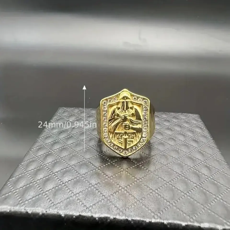 Anillo Lujoso Para Hombre Escudo Caballero Hip Hop Color Oro 5