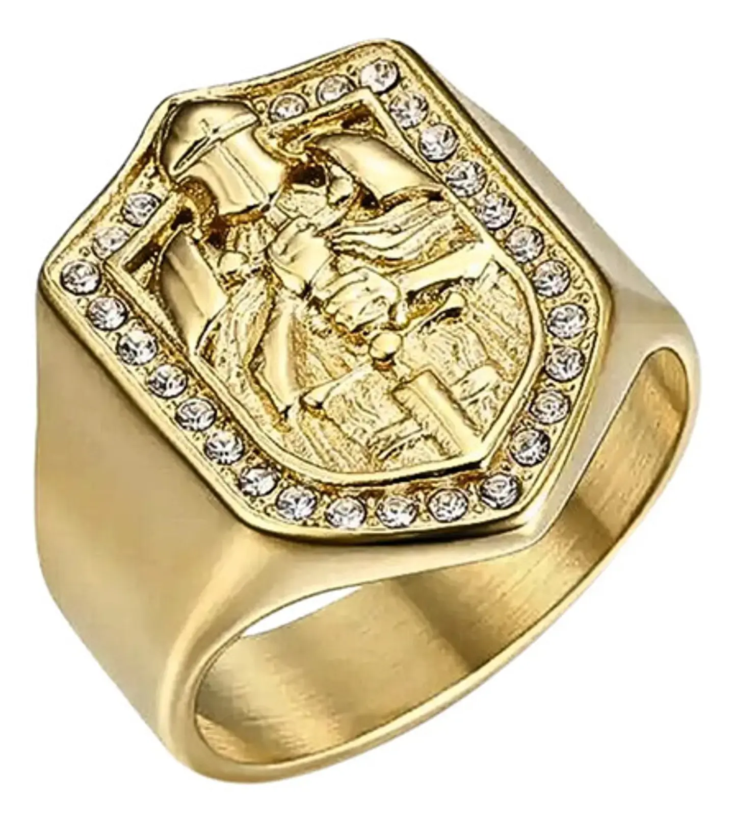 Anillo Lujoso Para Hombre Escudo Caballero Hip Hop Color Oro 8