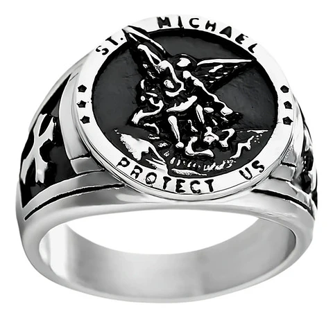 Anillo Para Hombre De Color Plata Arcangel St Michael Miguel