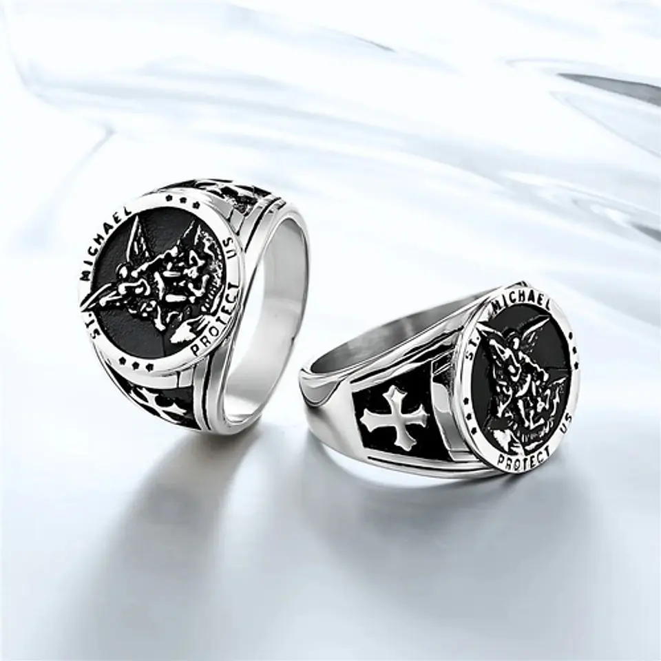 Anillo Para Hombre De Color Plata Arcangel St Michael Miguel 5