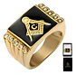 Anillo Para Hombres Acero De Color Oro Símbolo Masón Piedras - Miniatura 1
