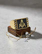 Anillo Para Hombres Acero De Color Oro Símbolo Masón Piedras - Miniatura 4