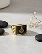 Anillo Para Hombres Acero De Color Oro Símbolo Masón Piedras - Miniatura 5