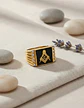 Anillo Para Hombres Acero De Color Oro Símbolo Masón Piedras - Miniatura 6