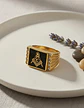 Anillo Para Hombres Acero De Color Oro Símbolo Masón Piedras - Miniatura 7