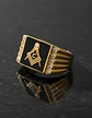 Anillo Para Hombres Acero De Color Oro Símbolo Masón Piedras - Miniatura 8