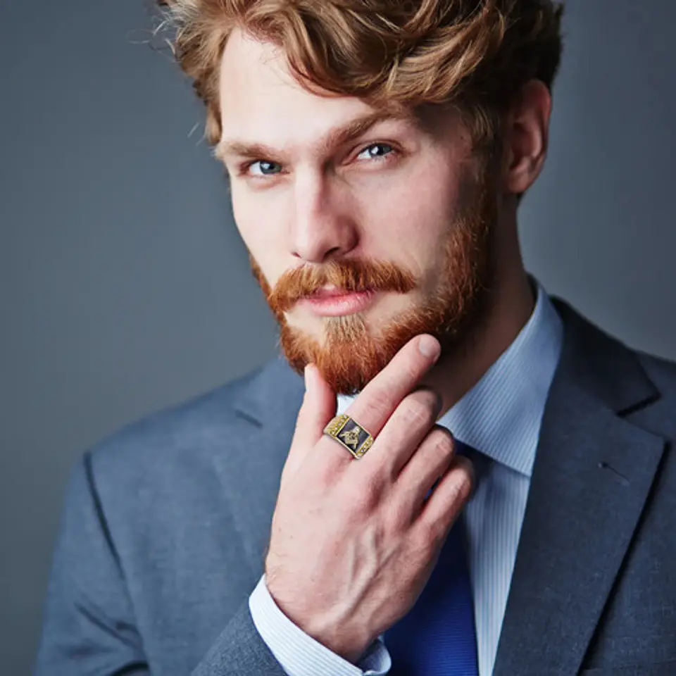 Anillo Para Hombres Acero De Color Oro Símbolo Masón Piedras 9