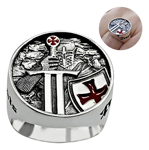 Anillo Para Hombre De Acero Caballero Templario Color Plata 