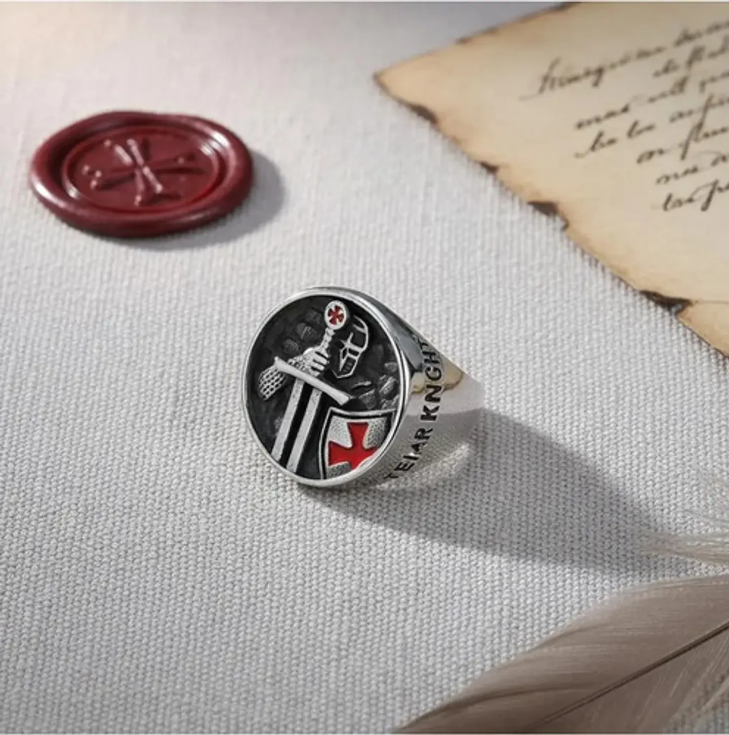 Anillo Para Hombre De Acero Caballero Templario Color Plata  7