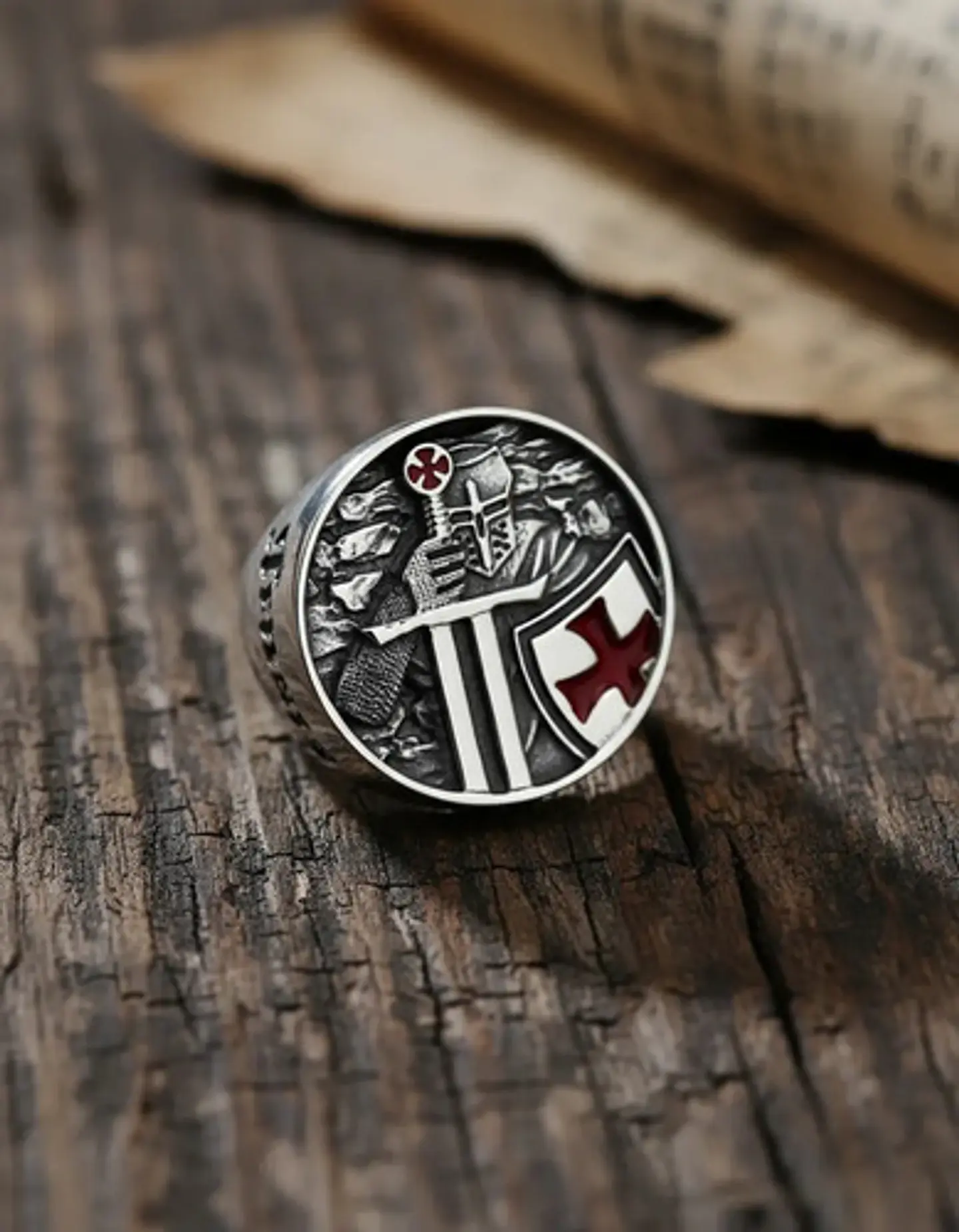 Anillo Para Hombre De Acero Caballero Templario Color Plata  8