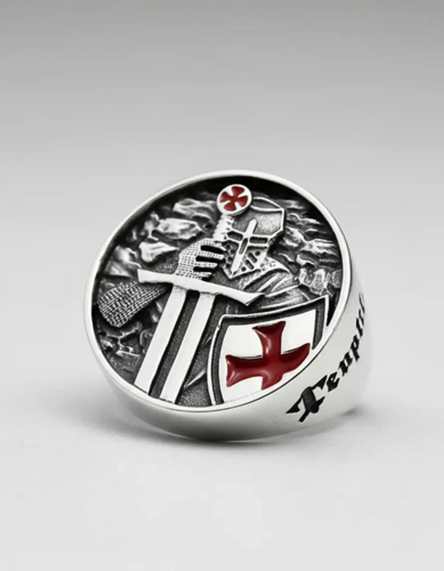 Anillo Para Hombre De Acero Caballero Templario Color Plata  9