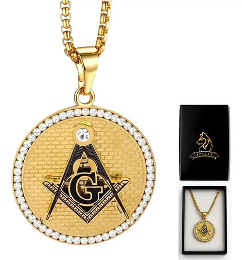 Collar Dije Mason Logia Color Oro Acero Inoxidable Hombre