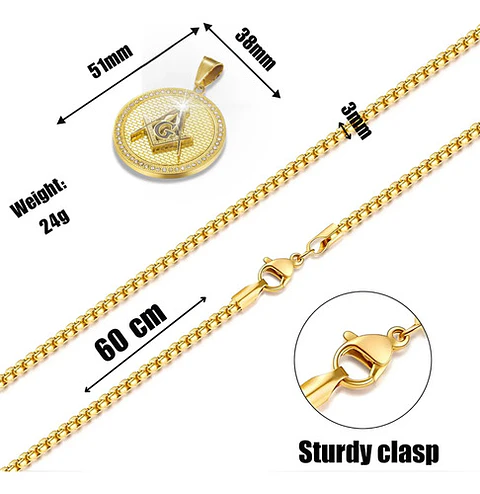 Collar Dije Mason Logia Color Oro Acero Inoxidable Hombre