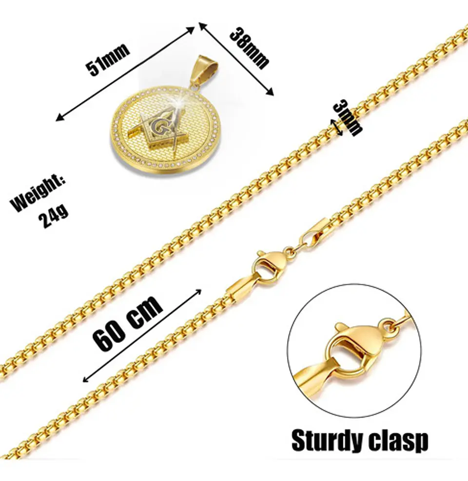 Collar Dije Mason Logia Color Oro Acero Inoxidable Hombre 2