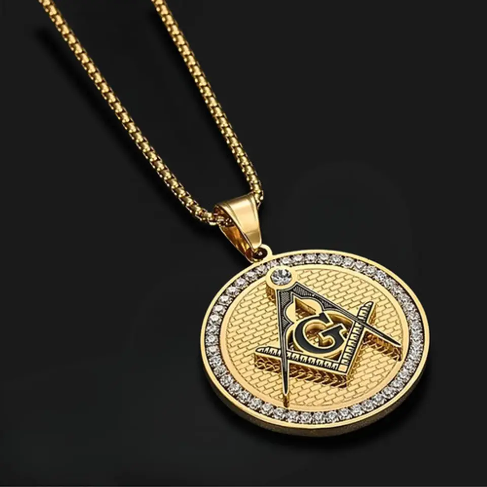 Collar Dije Mason Logia Color Oro Acero Inoxidable Hombre 3