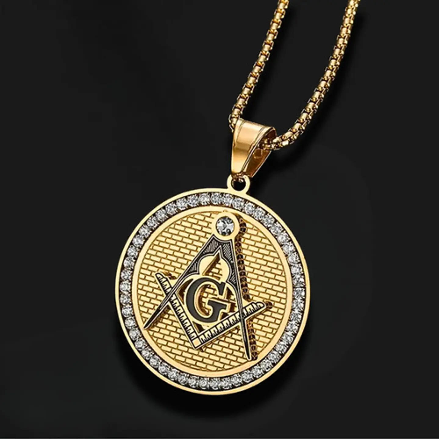 Collar Dije Mason Logia Color Oro Acero Inoxidable Hombre 5